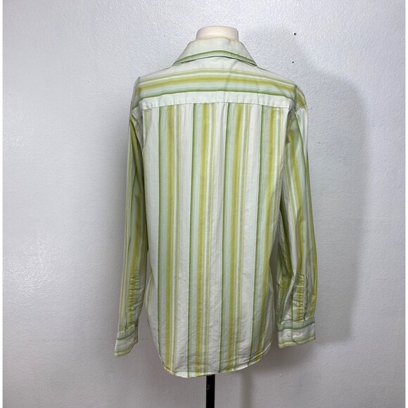 INC International Concepts Woman Shirt Blouse Large Green Stripes Cotton Western - Picture 6 of 9